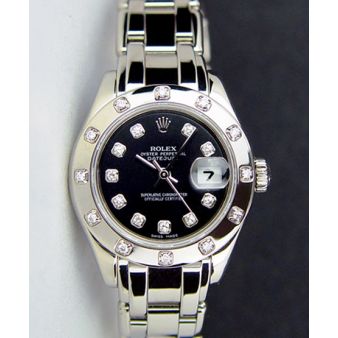 Rolex Datejust Pearlmaster White Gold Black Diamond Dial Bezel 80319 Watch Chest