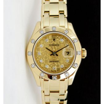 Rolex Datejust Pearlmaster Yellow Gold Champagne Jubilee Diamond Dial Bezel 80318 Watch Chest