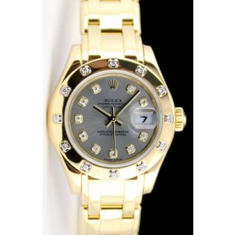 Rolex Datejust Pearlmaster Yellow Gold Rhodium Diamond Dial Bezel 80318 Watch Chest