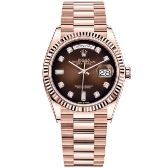 Rolex Day-Date 36 128235 Wristwatch, President Bracelet, Brown Ombré Diamond Dial, Fluted Bezel