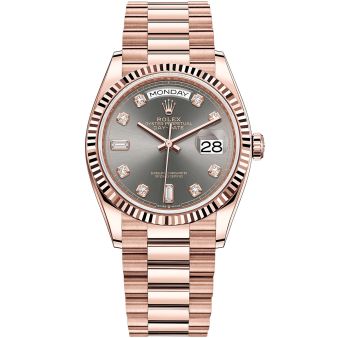 Rolex Day-Date 36 128235 Wristwatch, President Bracelet, Slate Diamond Dial, Fluted Bezel