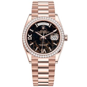 New Rolex Day-Date 36 128345RBR Wristwatch, President Bracelet, Eisenkiesel Diamond Dial, Diamond Bezel