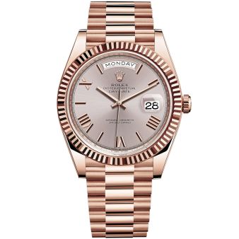 Rolex Day-Date 40 228235 Wristwatch, President Bracelet, Sundust Roman Dial, Fluted Bezel