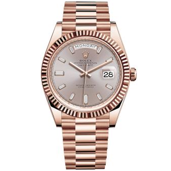 Rolex Day-Date 40 228235 Wristwatch, President Bracelet, Sundust Diamond Dial, Fluted Bezel