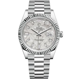 New Rolex Day-Date 40 228236 Wristwatch, President Bracelet, Meteorite Diamond Dial, Fluted Bezel