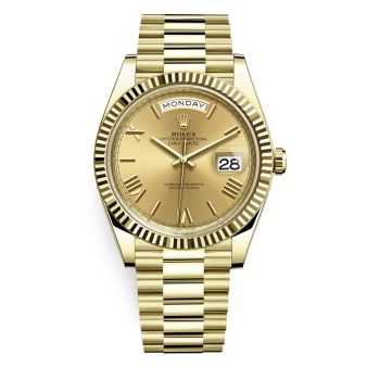 Rolex Day-Date 40 228238 Wristwatch, President Bracelet, Champagne Roman Dial, Fluted Bezel