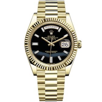 Rolex Day-Date 40 228238 Wristwatch, President Bracelet, Onyx Diamond Dial, Fluted Bezel