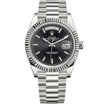 Rolex Day-Date 40 228239 Wristwatch, President Bracelet, Bright Black Dial, Fluted Bezel