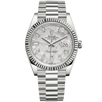 Rolex Day-Date 40 228239 Wristwatch, President Bracelet, Meteorite Diamond Dial, Fluted Bezel