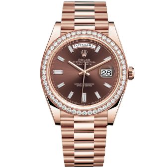 New Rolex Day-Date 40 228345RBR Wristwatch, President Bracelet, Chocolate Diamond Dial, Diamond Bezel