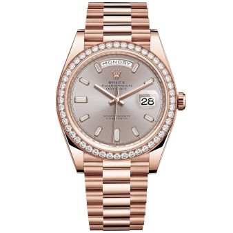 New Rolex Day-Date 40 228345RBR Wristwatch, President Bracelet, Sundust Diamond Dial, Diamond Bezel