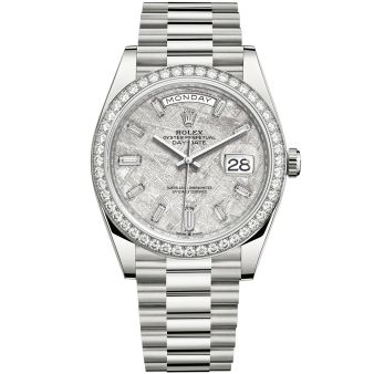 New Rolex Day-Date 40 228349RBR Wristwatch, President Bracelet, Meteorite Diamond Dial, Diamond Bezel