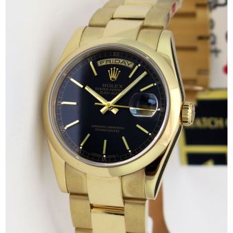 Rolex Day Date President Yellow Gold Black Index 118208 | WATCH CHEST