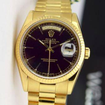 Rolex Day-Date 36, President Bracelet, Black Face, Yellow Gold, 118238
