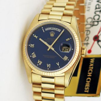 Rolex Day Date Yellow Gold Blue Mini Roman Dial 18038 President | WATCH CHEST
