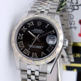 Rolex Lady Datejust 31mm Gold & Steel Black Roman Diamonds 178344 Watch Chest