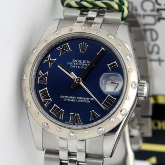 Rolex Lady Datejust 31mm Gold & Steel Blue Roman Diamonds 178344 Watch Chest