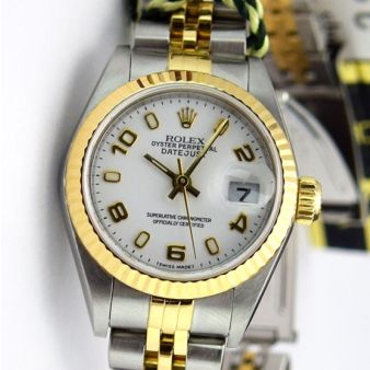 Rolex Lady Datejust Yellow Gold Steel White Arabic 69173 Jubilee WATCH CHEST