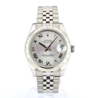 Rolex Datejust Stainless Steel Silver Roman Diamonds 178344 Watch Chest