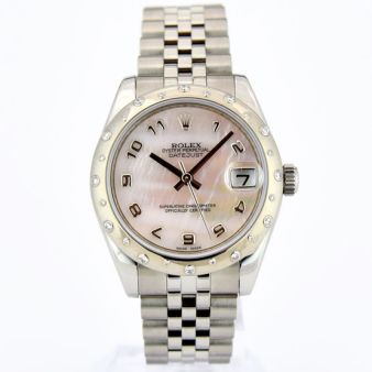 Rolex Datejust Stainless Steel Mother of Pearl Arabic 178344 Watch Chest