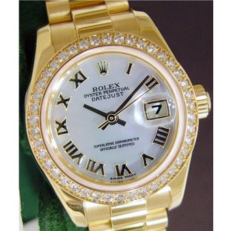 Rolex Lady Datejust President Gold Mother of Pearl Roman Dial Diamond Bezel 179138 Watch Chest