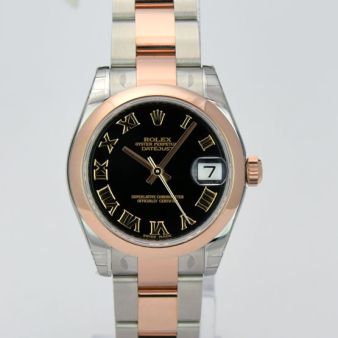 Rolex Datejust Lady 31 Rose Gold Steel | Black Roman Dial 178241 Rehaut Oyster Watch Chest