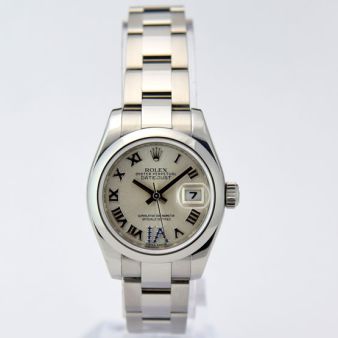 Rolex Lady Datejust Steel Silver Roman Sapphire Dial 179160 Rehaut Oyster Watch Chest