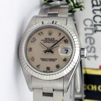 Rolex Lady Datejust White Gold Steel Ivory Jubilee Arabic Dial 79174 Oyster Watch Chest