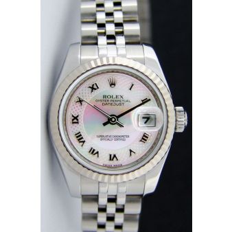 Rolex Lady Datejust White Gold Steel Pink Decorated Mother of Pearl Roman Dial 179174 Rehaut Jubilee Watch Chest