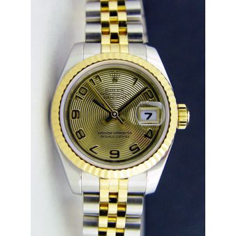 Rolex Lady Datejust Yellow Gold Steel Champagne Concentric Arabic Dial 179173 Jubilee Watch Chest