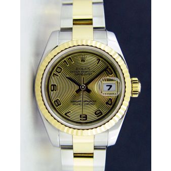 Rolex Lady Datejust Yellow Gold Steel Champagne Concentric Arabic Dial 179173 Oyster Watch Chest