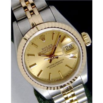 Rolex Lady Datejust Yellow Gold Steel Champagne Index Ticks Dial 69173 Jubilee WATCH CHEST