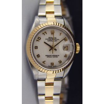 Rolex Lady Datejust Yellow Gold Steel White Jubilee Arabic Dial 79173 Oyster Watch Chest