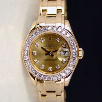 Rolex Lady Pearlmaster Champagne Diamond Bezel 69298 Watch Chest