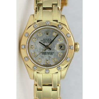 Rolex Datejust Pearlmaster Yellow Gold Mother of Pearl Diamond Dial Bezel 80318 Watch Chest