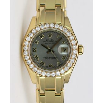Rolex Lady Pearlmaster Rhodium Roman Diamond Bezel 69298 Watch Chest