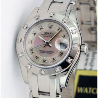 Rolex Lady Datejust Pearlmaster Mother of Pearl Roman 80319 Watch Chest
