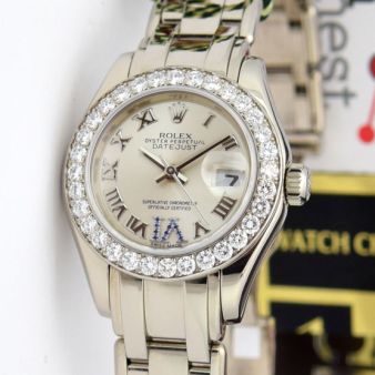 Rolex Datejust Pearlmaster Silver Roman Sapphire 80299 Watch Chest