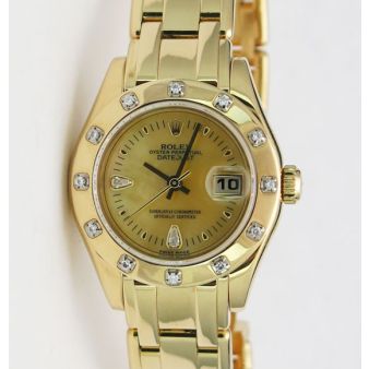 Rolex Datejust Pearlmaster Gold Yellow Mother of Pearl Teardrop Diamond 80318 Watch Chest