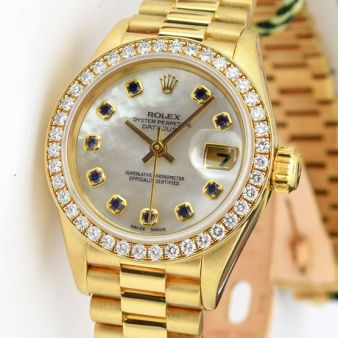 Rolex Lady President Mother of Pearl Sapphire Diamond Bezel 69178 Watch Chest
