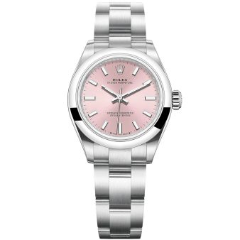 Rolex Oyster Perpetual 28 Wristwatch, Oyster Bracelet, Pink Dial, Smooth Bezel