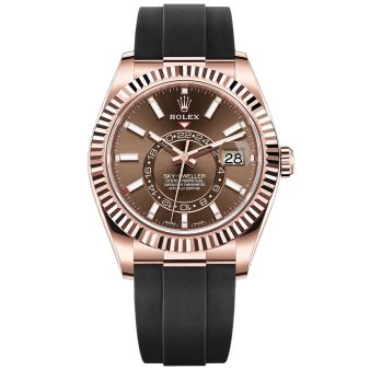 New Rolex Sky-Dweller 326235 Wristwatch, Oysterflex Bracelet, Chocolate Dial, Fluted Bezel