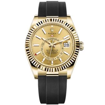 New Rolex Sky-Dweller 326238 Wristwatch, Oysterflex Bracelet, Champagne Dial, Fluted Bezel
