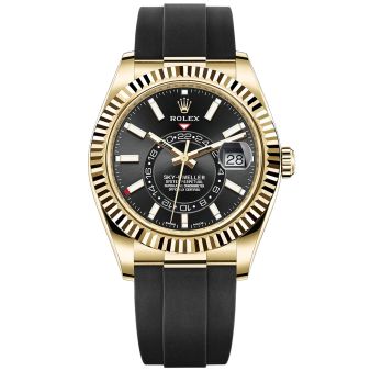 New Rolex Sky-Dweller 326238 Wristwatch, Oysterflex Bracelet, Bright Black Dial, Fluted Bezel