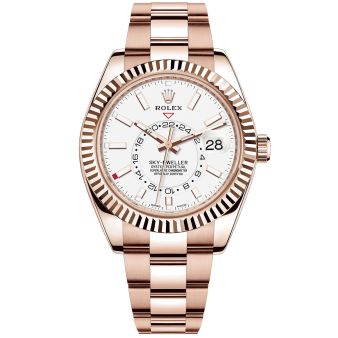 New Rolex Sky-Dweller 326935 Wristwatch, Oyster Bracelet, Intense White Dial, Fluted Bezel
