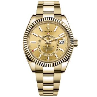 New Rolex Sky-Dweller 326938 Wristwatch, Oyster Bracelet, Champagne Dial, Fluted Bezel