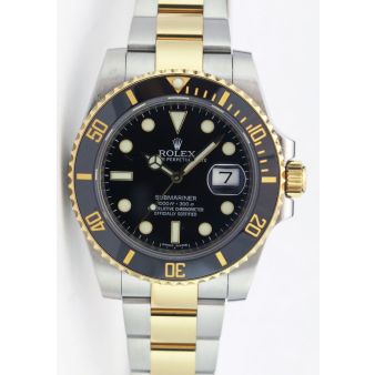 Rolex Submariner Black Dial Ceramic Gold & Steel 116613LN Watch Chest