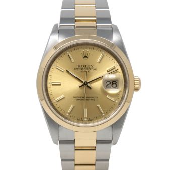 Rolex Date 34 15203 Wristwatch, Oyster Bracelet, Champagne Index Dial, Smooth Bezel