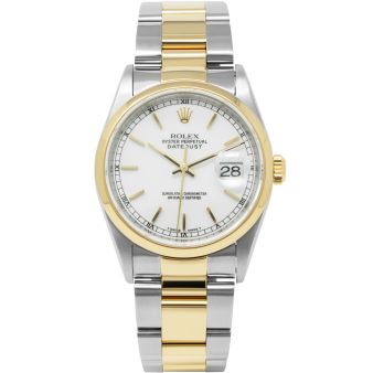 Rolex Datejust 36 16203 Wristwatch, White Index Dial, Oyster Bracelet, Smooth Bezel,