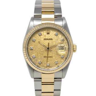 Rolex Datejust 36 16233 Wristwatch, Oyster Bracelet, Champagne Jubilee Diamond Dial, Fluted Bezel